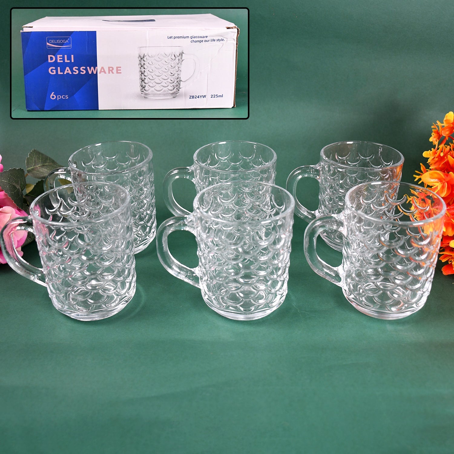 Glass Coffee & Tea Cup / Mug With Handle, Water glass (6 pcs Set / 225 ML) Glass Coffee & Tea Cup / Mug With Handle, Water glass (6 pcs Set / 225 ML)